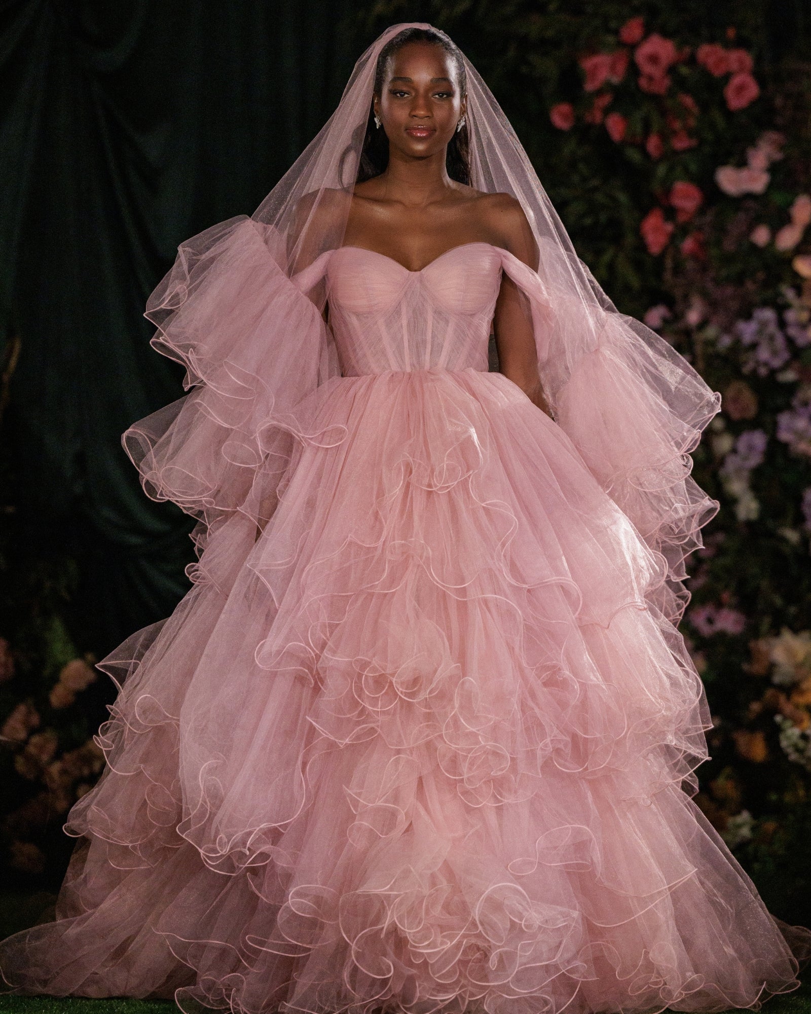 strapless open back dress Pink A-line V-neck Sheer Back Long Wedding Dresses with Appliques, MW245 –  Musebridals main image 1